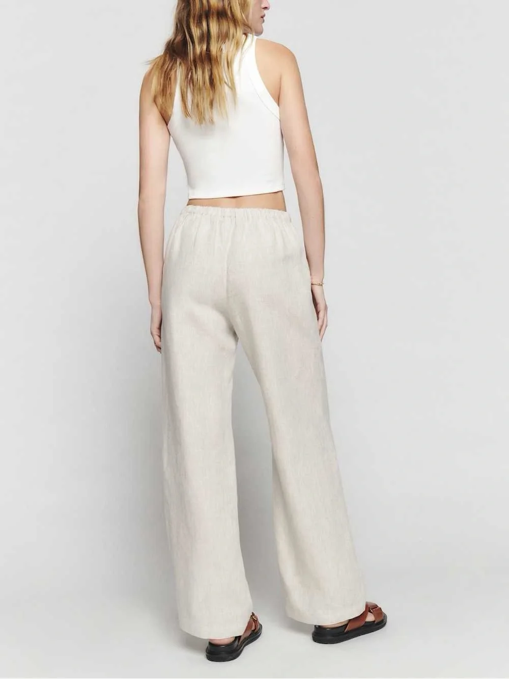 Reformation Olina Linen Pant XS Oatmeal NWT Wide Leg Drawstring